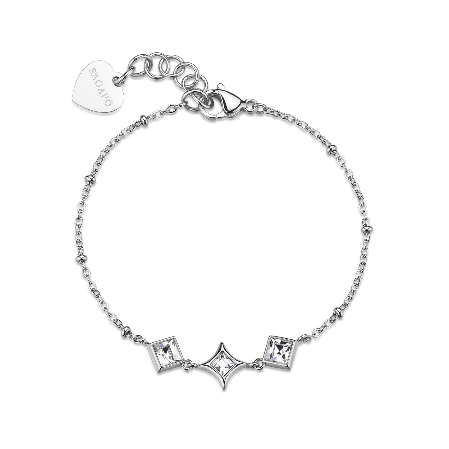 Bracciale Sagapò Luce Acciaio Cristalli Quadrati Taglio Rombo