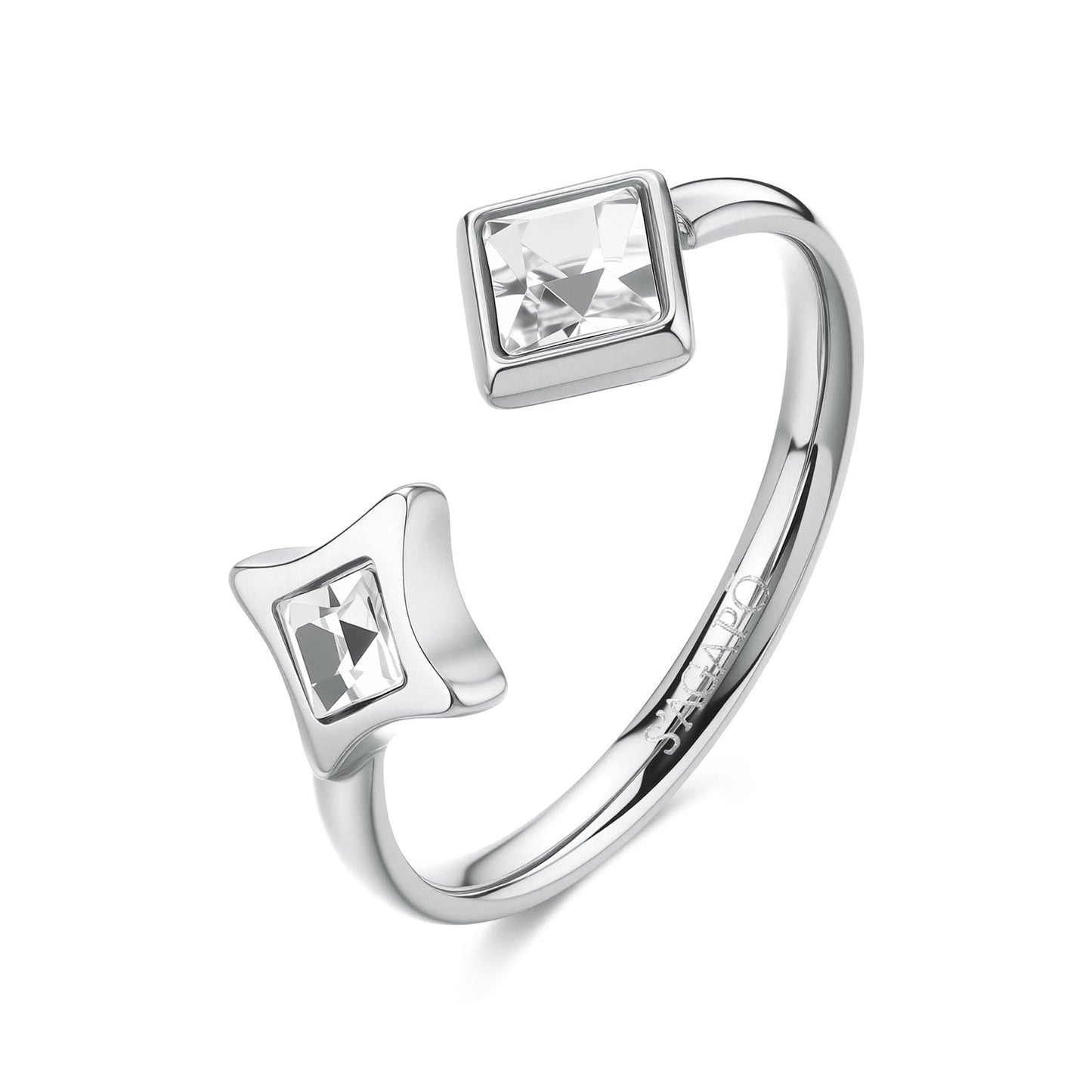 Anello Sagapò Luce Regolabile Acciaio Cristallo Quadrato e Taglio Rombo