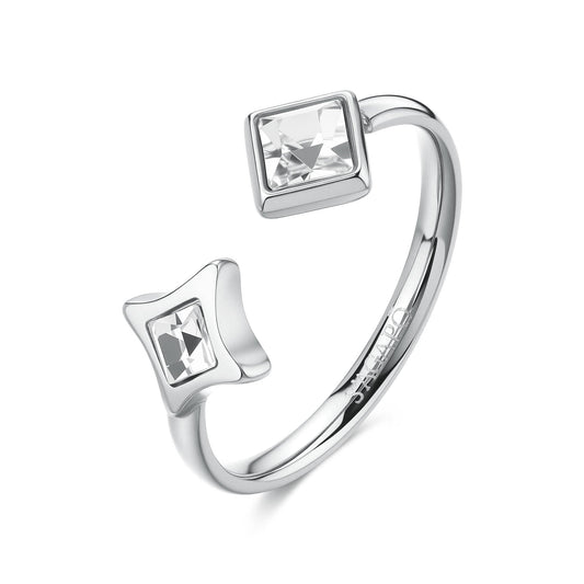 Anello Sagapò Luce Regolabile Acciaio Cristallo Quadrato e Taglio Rombo