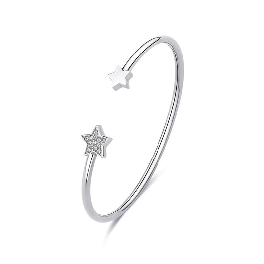 Bracciale Rigido Sagapò Click Acciaio Aperto Stella e Cristalli