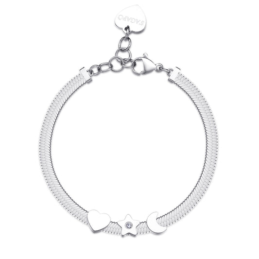 Bracciale Sagapò Click Cuore Luna Stella e Cristallo