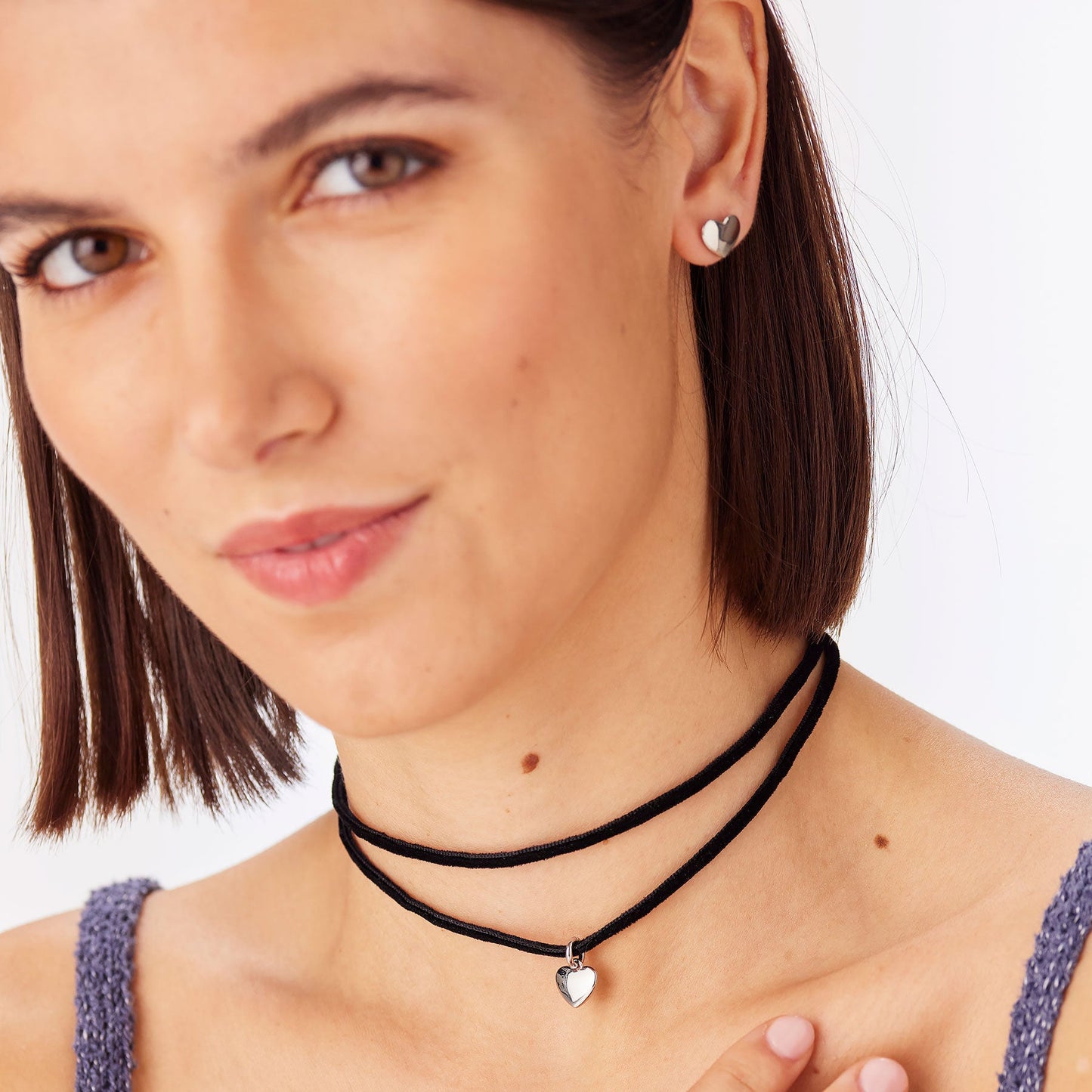 Collana Choker Sagapò Click Velluto Nero Pendente Cuore Acciaio