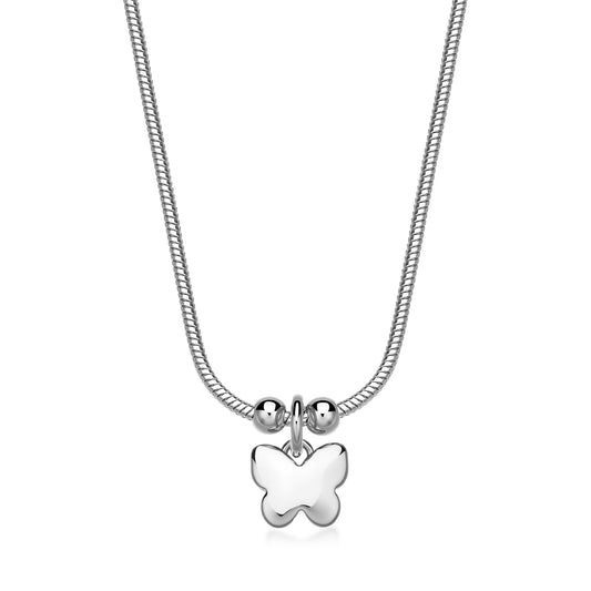 Collana Sagapò Click Acciaio Maglia Snake Pendente Farfalla