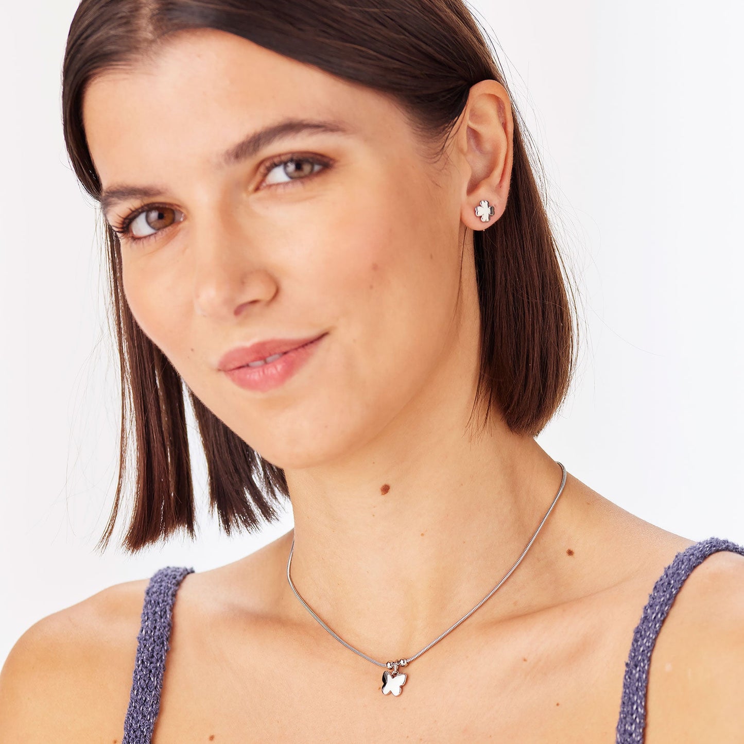 Collana Sagapò Click Acciaio Maglia Snake Pendente Farfalla