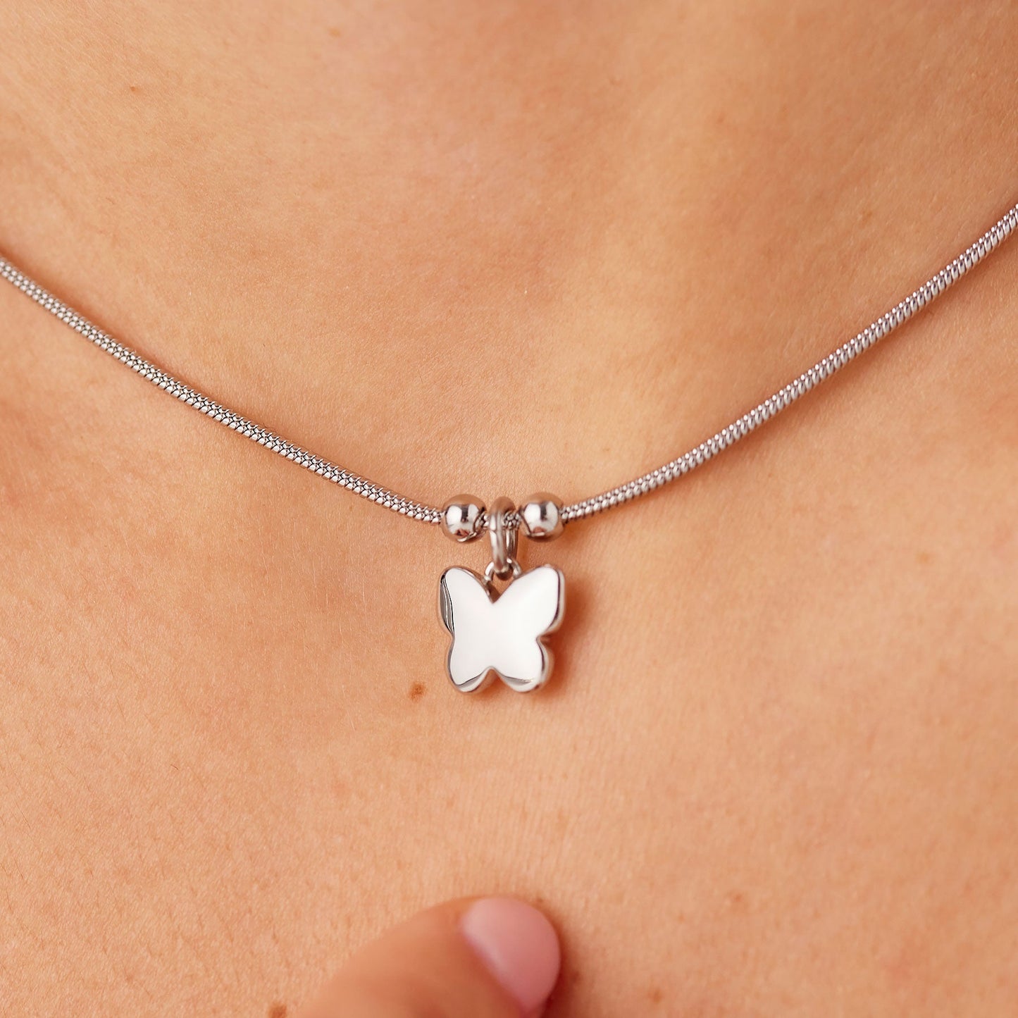 Collana Sagapò Click Acciaio Maglia Snake Pendente Farfalla