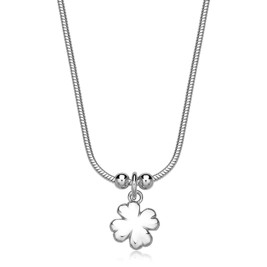 Collana Sagapò Click Acciaio Maglia Snake Pendente Quadrifoglio