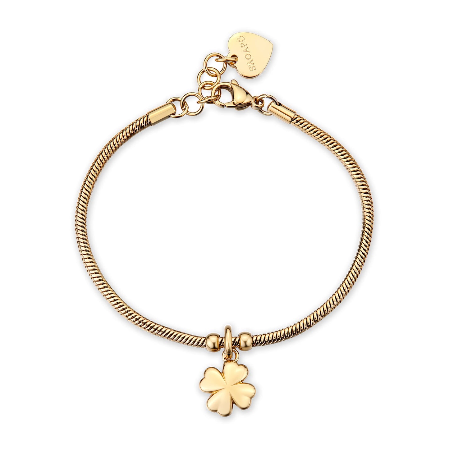 Bracciale Sagapò Click Pvd Oro Maglia Snake Charm Quadrifoglio