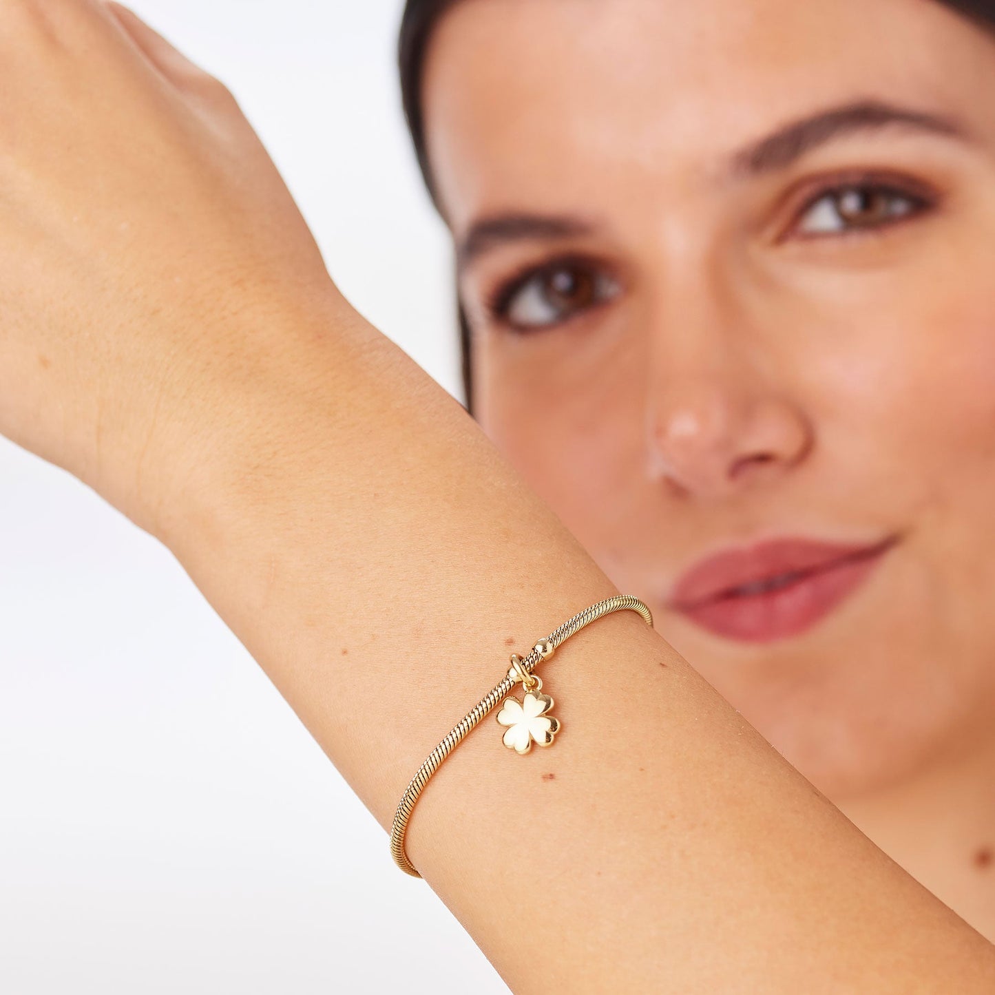Bracciale Sagapò Click Pvd Oro Maglia Snake Charm Quadrifoglio