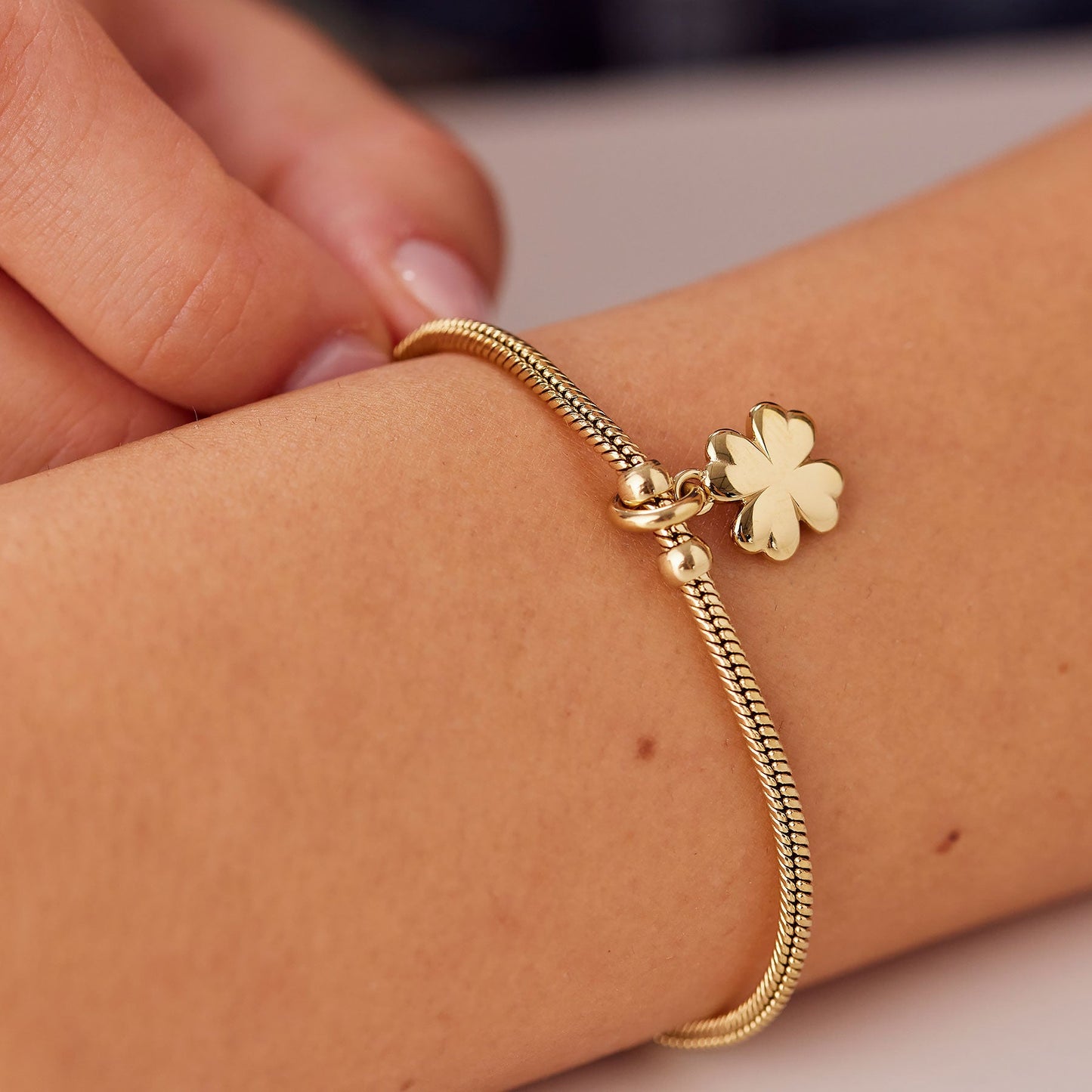 Bracciale Sagapò Click Pvd Oro Maglia Snake Charm Quadrifoglio