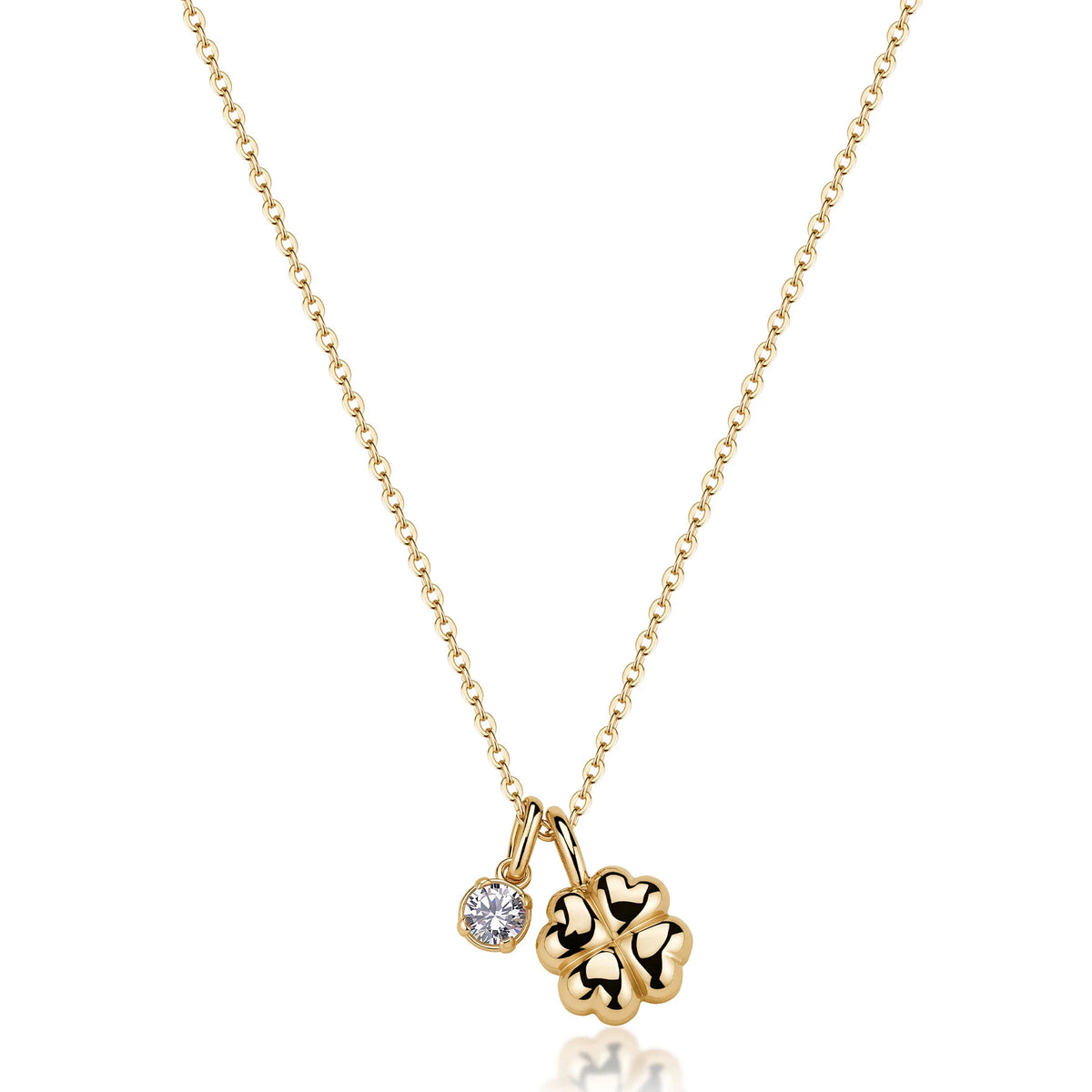 Collana Girocollo Sagapò Click Acciaio Pvd Oro Catena Maglia Forzatina Doppio Pendente Quadrifoglio/Cubic Zirconia