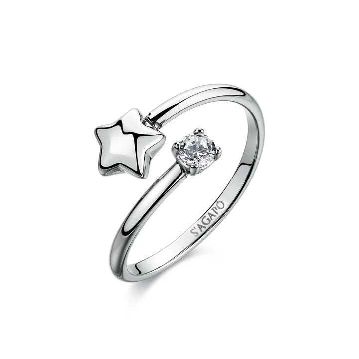 Anello Solitario Regolabile Sagapò Click Acciaio Con Stella E Cubic Zirconia