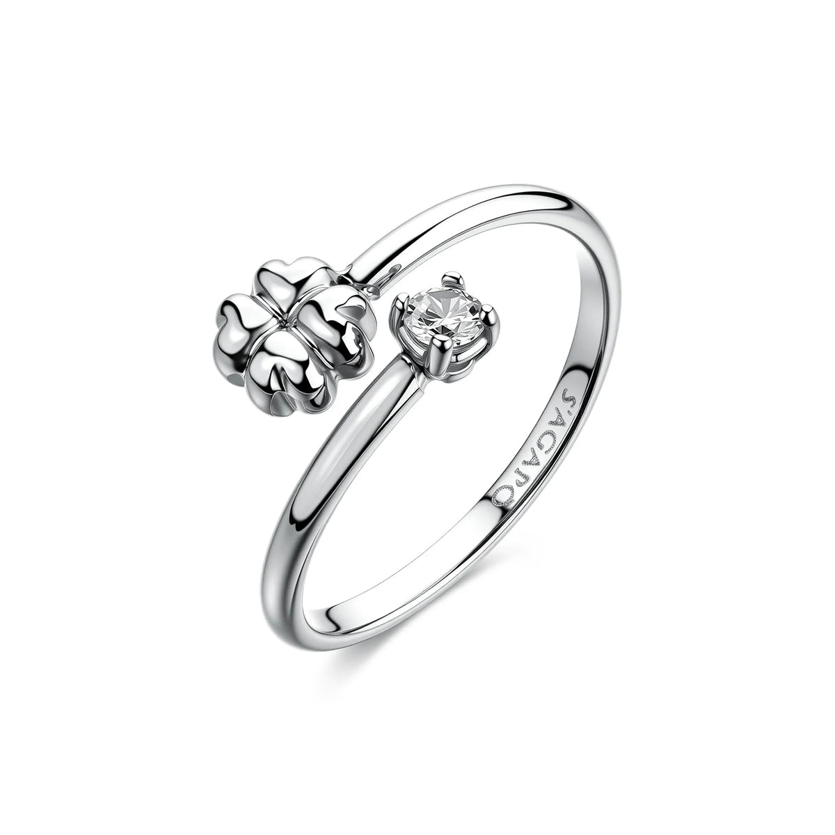 Anello Solitario Regolabile Sagapò Click Acciaio Con Quadrifoglio E Cubic Zirconia
