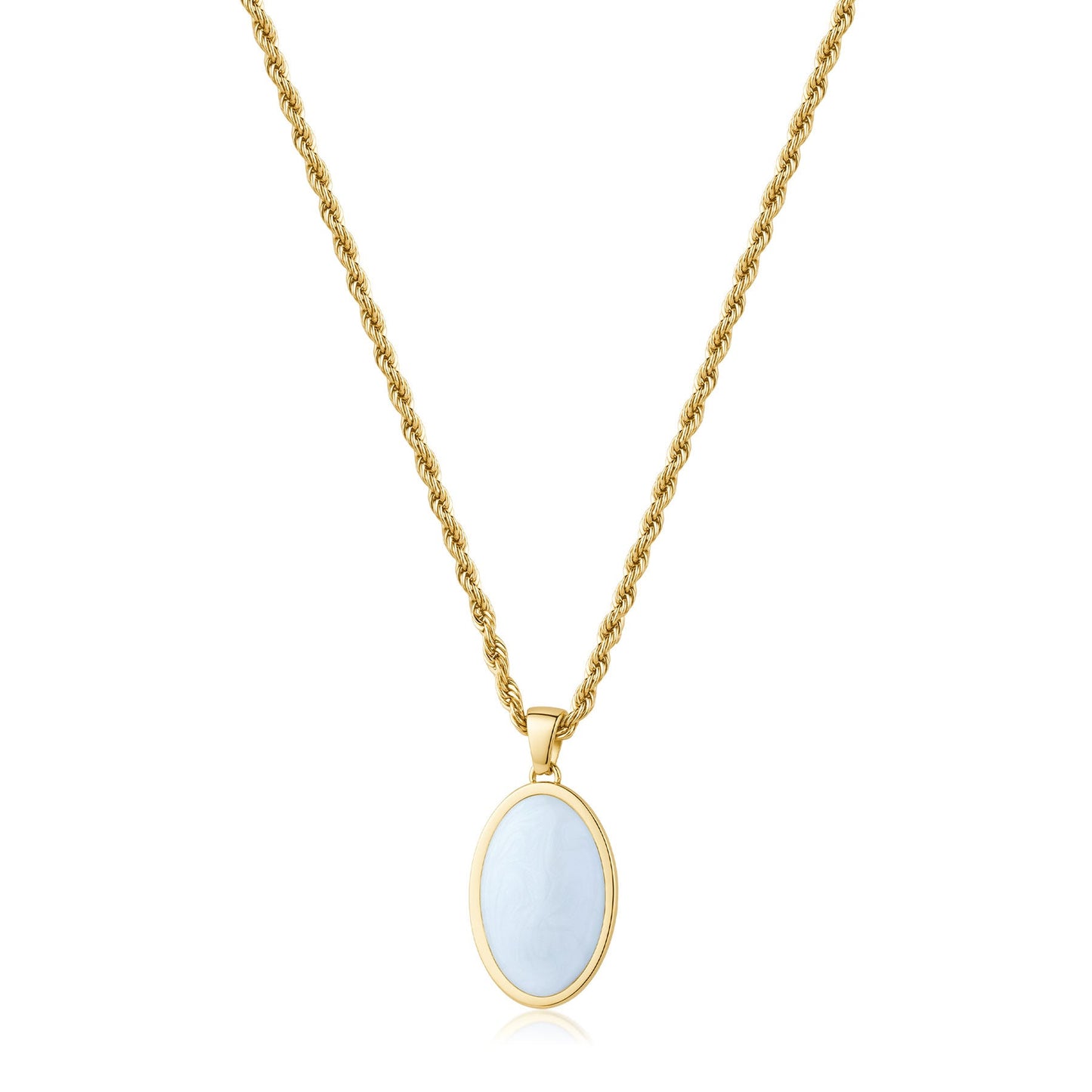 Collana Sagapò Madame Pvd Oro Maglia Fune Pendente Ovale Smalto Bianco Perla