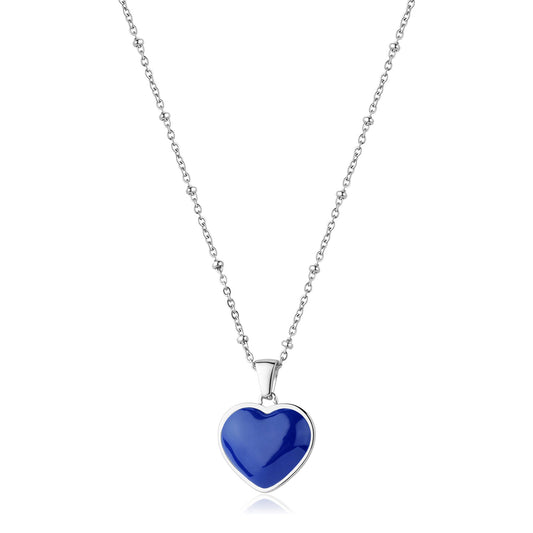 Collana Sagapò Madame Acciaio Pendente Cuore Smalto Blu