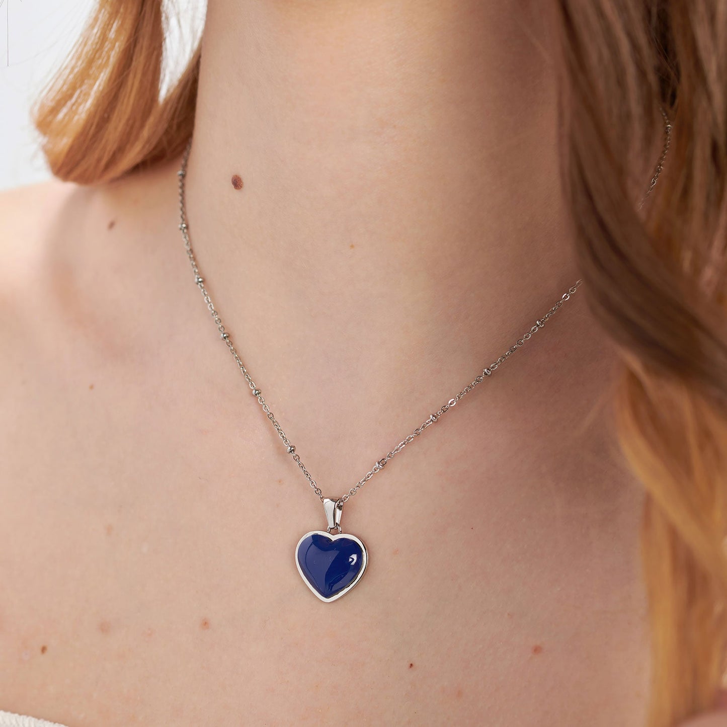 Collana Sagapò Madame Acciaio Pendente Cuore Smalto Blu