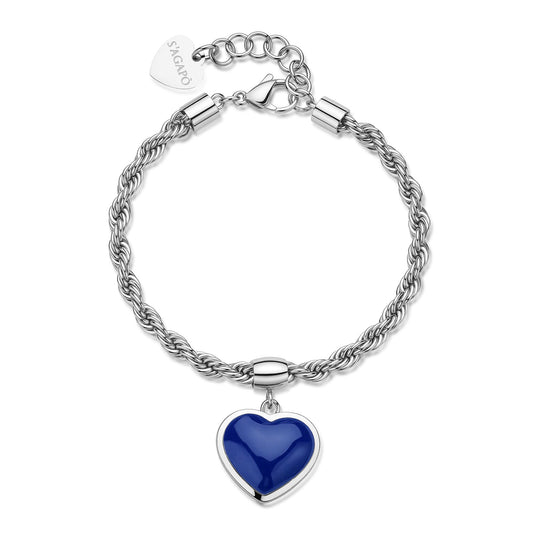 Bracciale Sagapò Madame Acciaio Maglia Fune Charm Cuore Smalto Blu