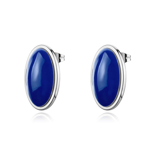 Orecchini a Lobo Sagapò Madame Acciaio Ovali Smalto Blu