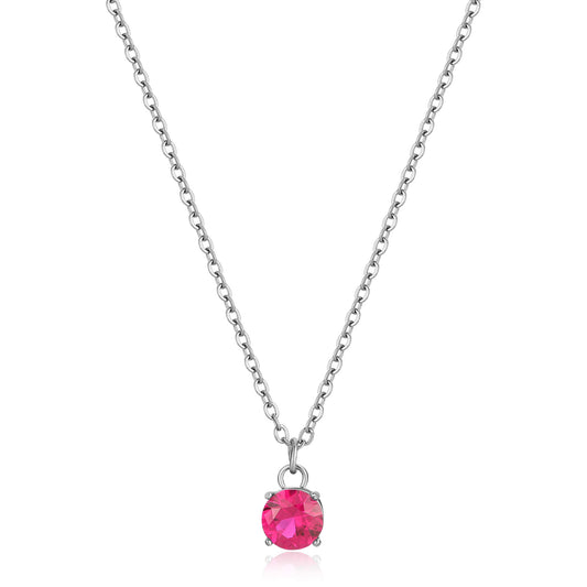 Collana Sagapò Dazzly In Acciaio Con Pendente Cristallo Fucsia