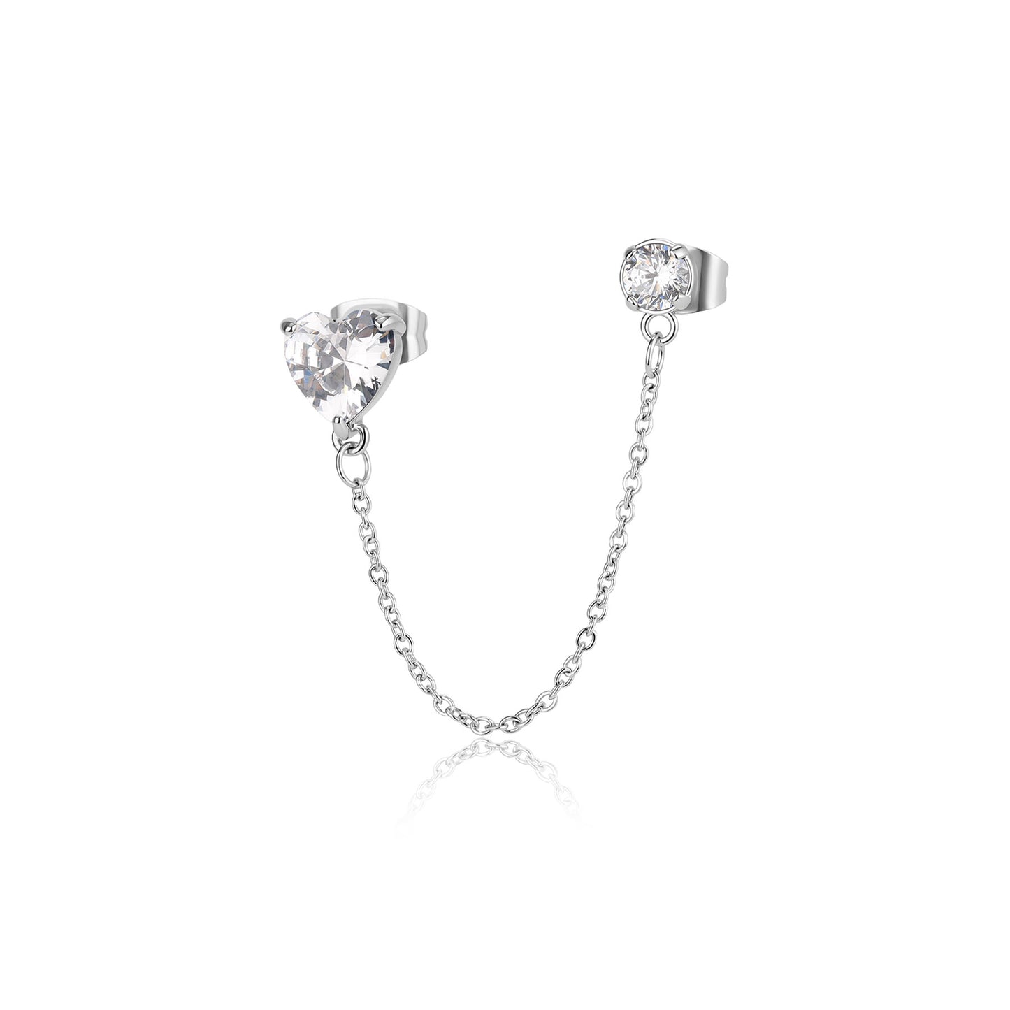 Monorecchino per 2 Fori Sagapò Dazzly Catena Acciaio Cubic Zirconia Cuore