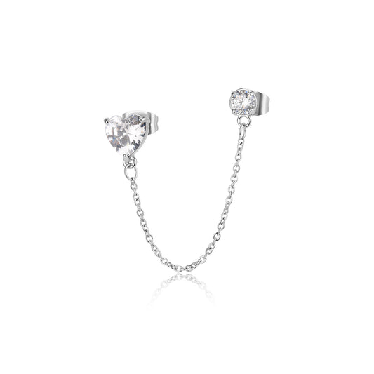 Monorecchino per 2 Fori Sagapò Dazzly Catena Acciaio Cubic Zirconia Cuore