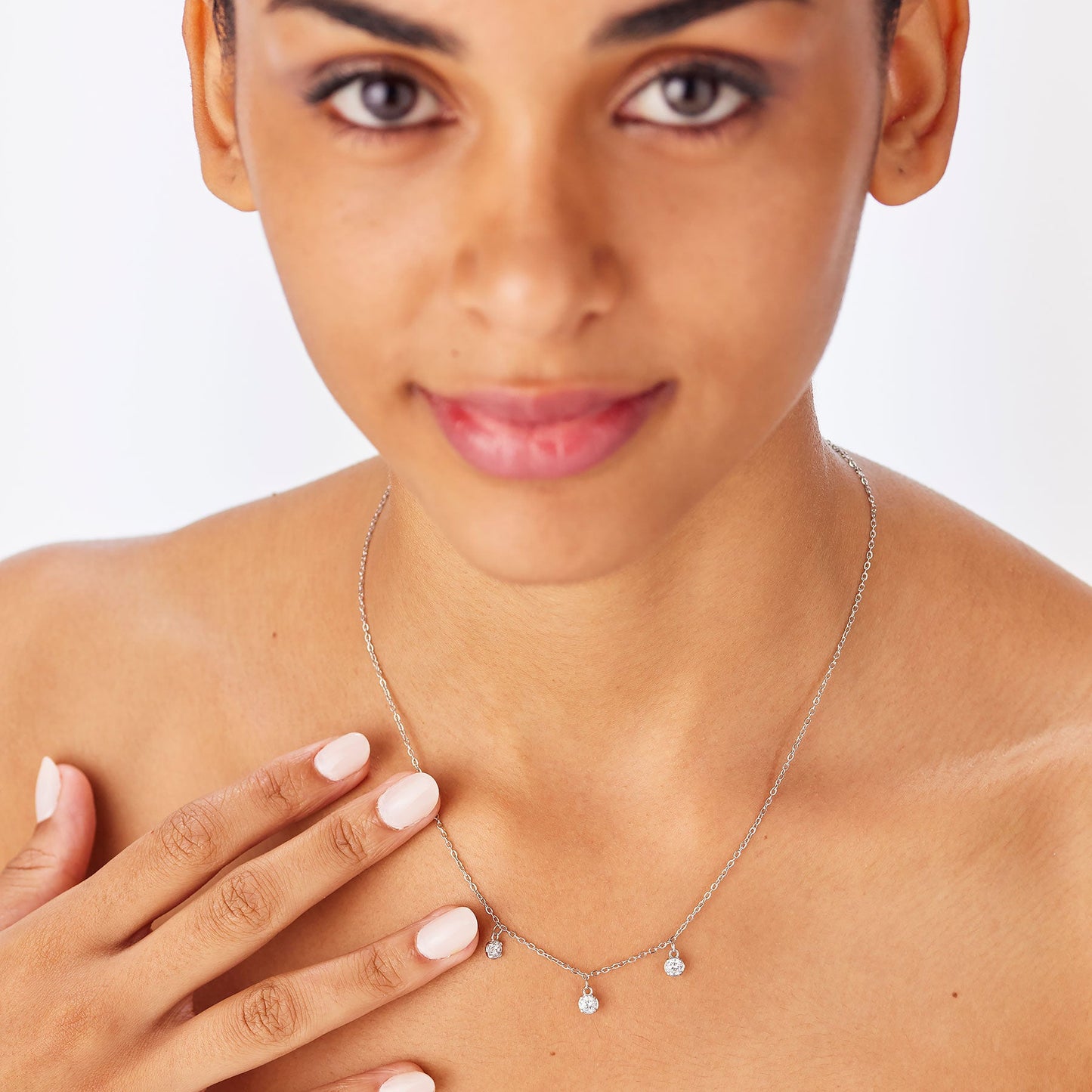 Collana Sagapò Dazzly Acciaio 3 Pendenti Punti Luce Cristalli Bianchi