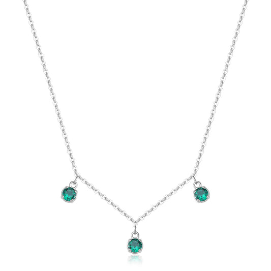 Collana Sagapò Dazzly Acciaio 3 Punti Luce Cristalli Verdi