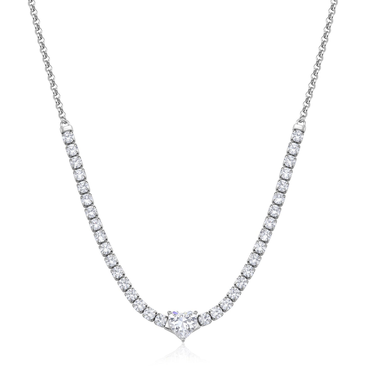 Collana Sagapò Dazzly Acciaio Tennis Cristalli Centrale Taglio Cuore Bianco