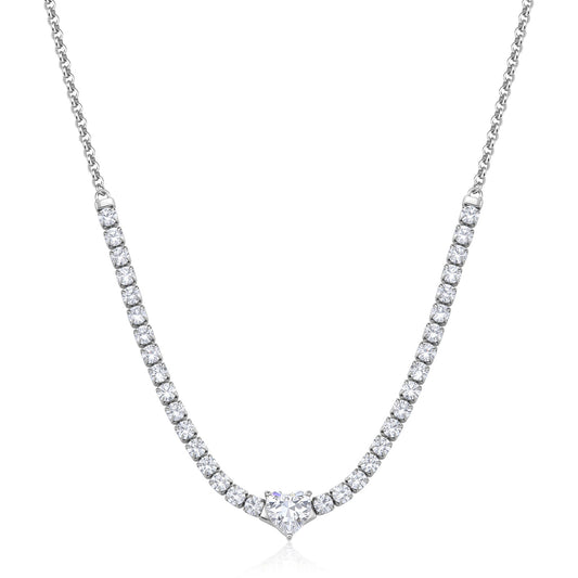 Collana Sagapò Dazzly Acciaio Tennis Cristalli Centrale Taglio Cuore Bianco