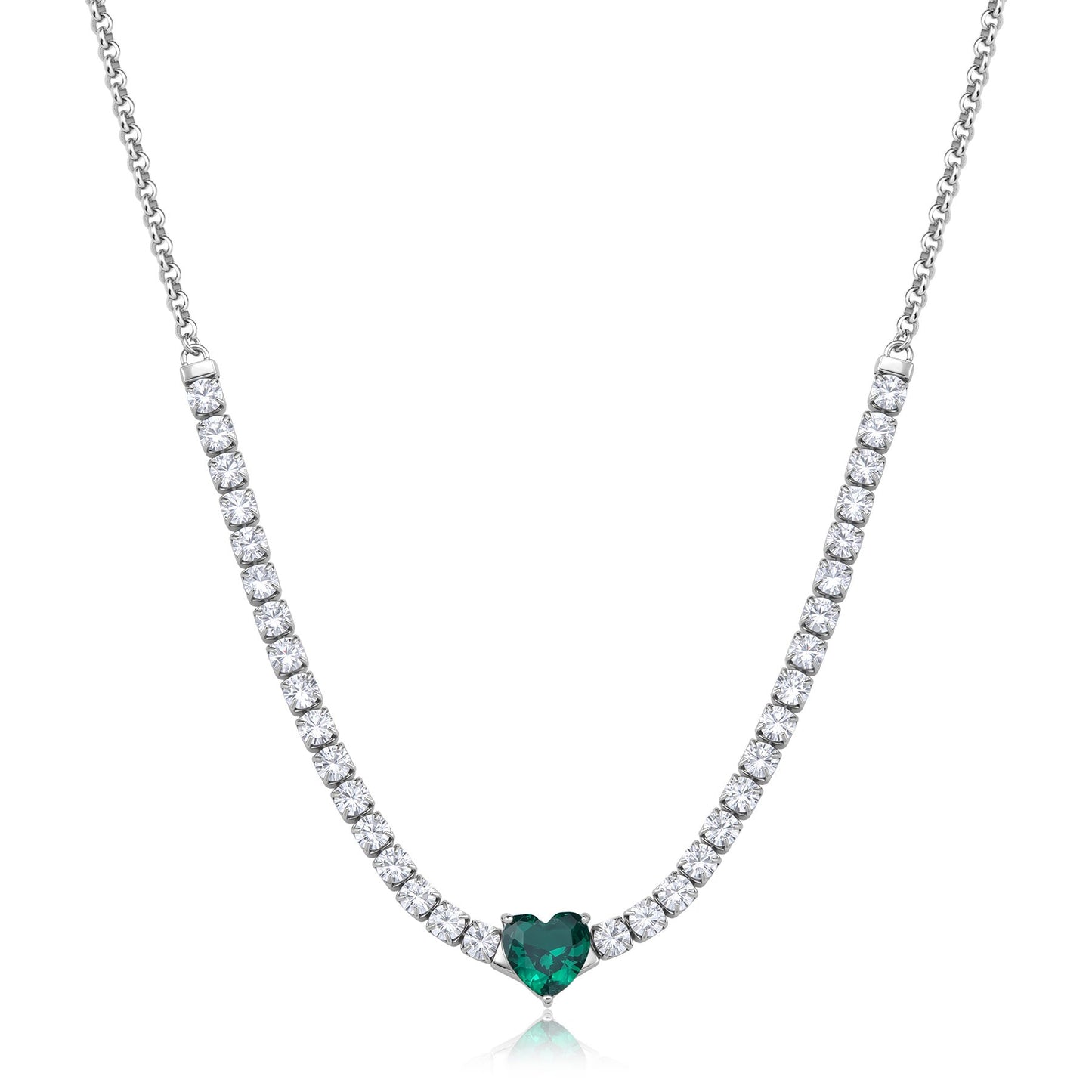 Collana Sagapò Dazzly Acciaio Tennis Cristalli Centrale Taglio Cuore Verde