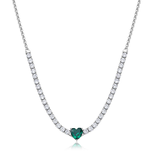 Collana Sagapò Dazzly Acciaio Tennis Cristalli Centrale Taglio Cuore Verde