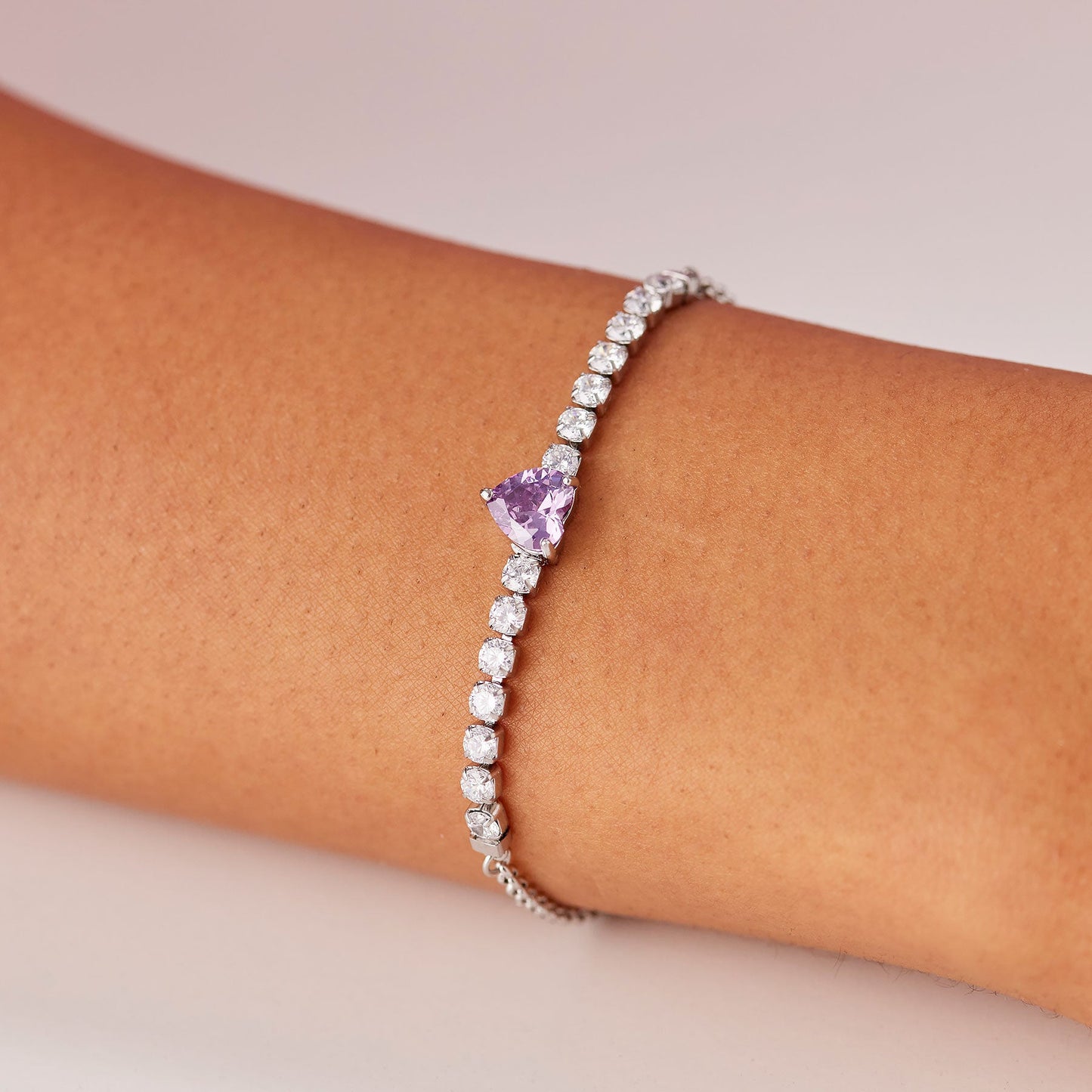 Bracciale Sagapò Dazzly Acciaio Centrale Tennis e Cristallo Cuore Ametista