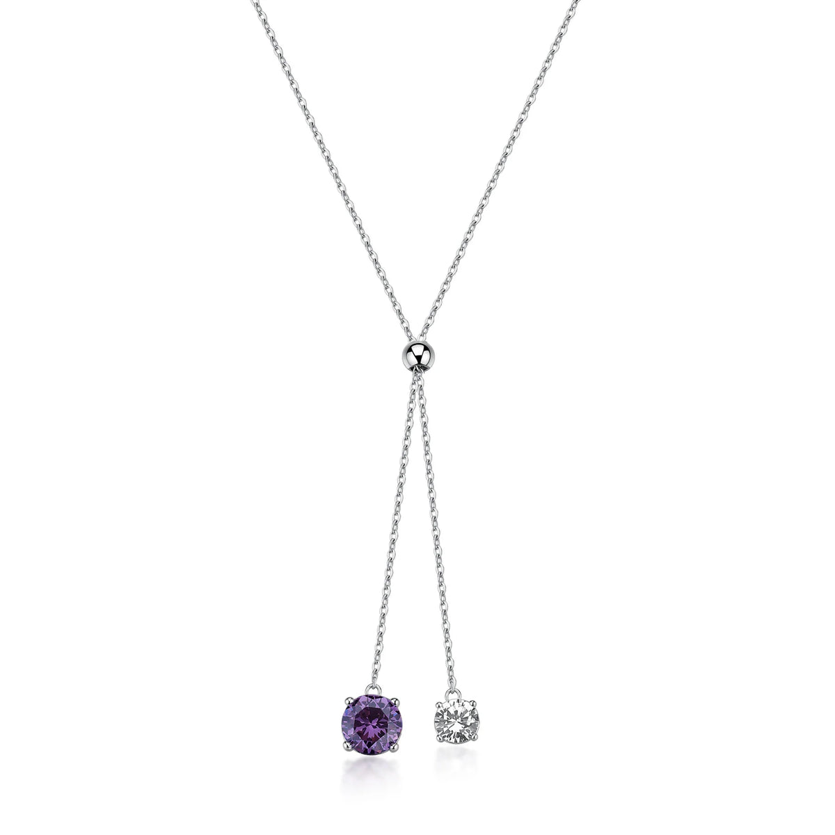 Collana Cravattino Sagapò Dazzly Acciaio Maglia Forzatina Cubic Zirconia Ametista E Bianco