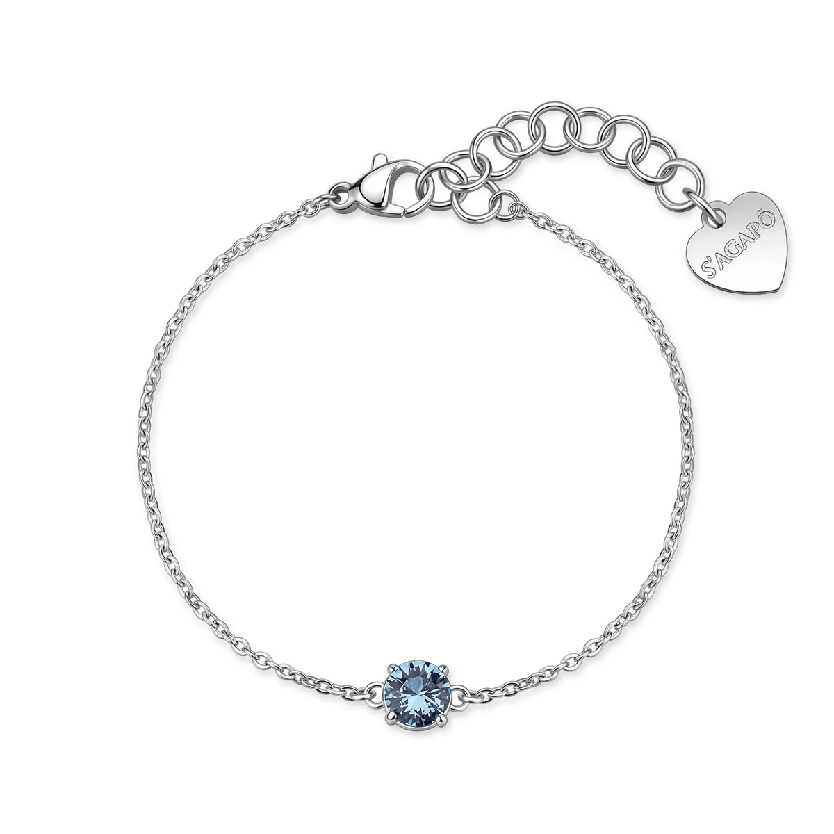 Bracciale Sagapò Dazzly Acciaio Maglia Forzatina Con Centrale Cubic Zirconia Acquamarina