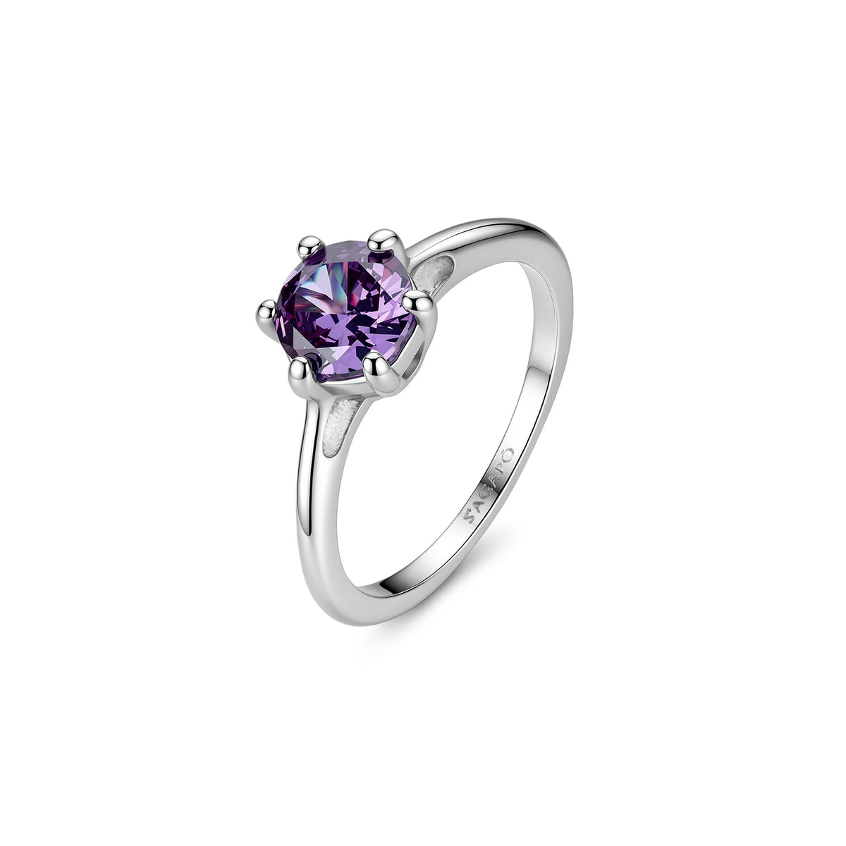 Anello Solitario Sagapò Dazzly Acciaio Con Cubic Zirconia Ametista - Misura 12