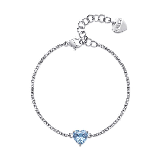 Bracciale Sagapò Dazzly Bracciale In Acciaio Con Centrale A Forma Di Cuore Con Cubic Zirconia Acquamarina