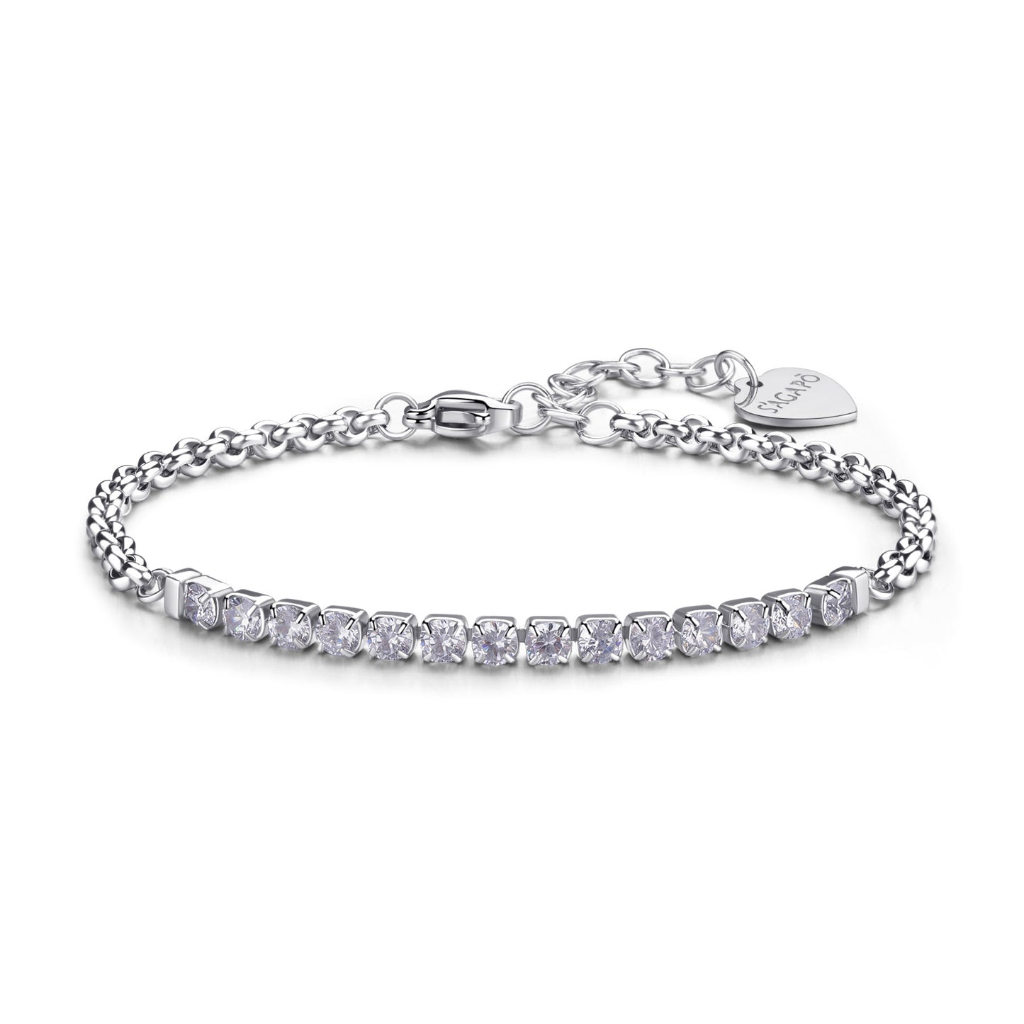 Bracciale Sagapò Dazzly Acciaio Centrale Tennis Bianchi
