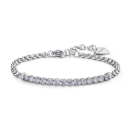 Bracciale Sagapò Dazzly Acciaio Centrale Tennis Bianchi