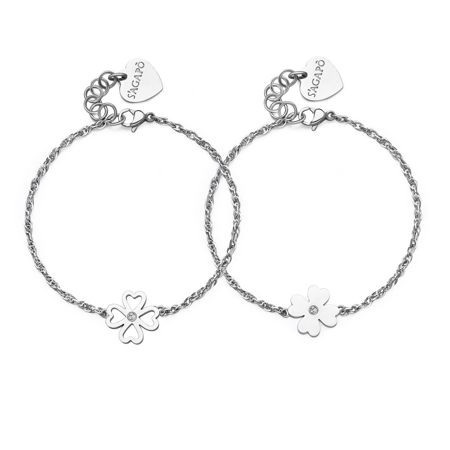 Coppia Di Bracciali Sagapò Me+You Quadrifoglio e Cristallo