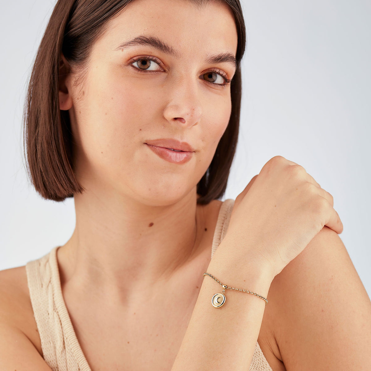 Bracciale Sagapò Feelings Pvd Oro Maglia Rolò Con Charm Satinato Mezzaluna