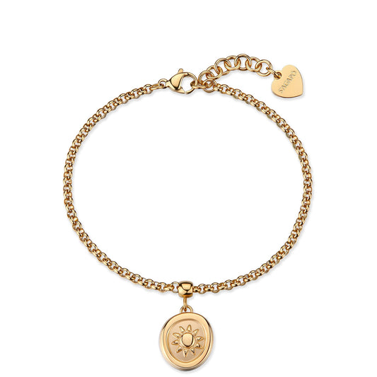 Bracciale Sagapò Feelings Pvd Oro Maglia Rolò Charm Satinato Sole