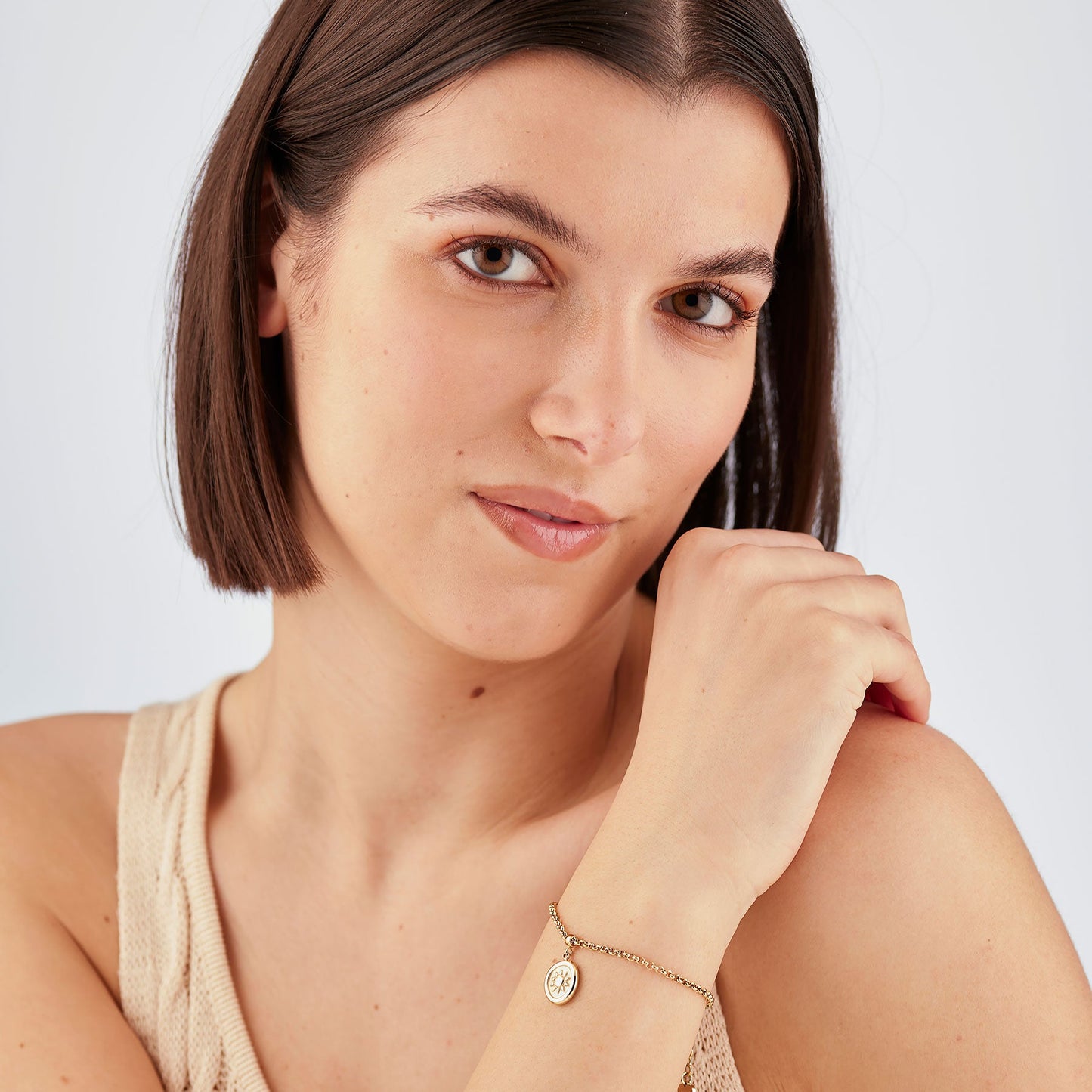 Bracciale Sagapò Feelings Pvd Oro Maglia Rolò Charm Satinato Sole