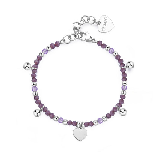 Bracciale Sagapò Glint In Acciaio Vetro Viola E Charms