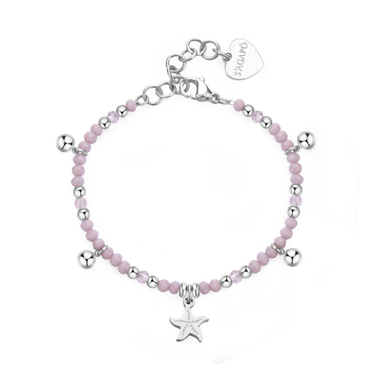 Bracciale Sagapò Glint In Acciaio Vetro Rosa E Charms