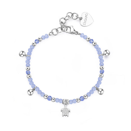 Bracciale Sagapò Glint In Acciaio Vetro Azzurro E Charms