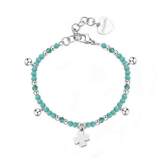 Bracciale Sagapò Glint In Acciaio Vetro Verde E Charms