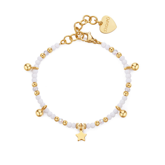 Bracciale Sagapò Glint Pvd Oro Vetro Bianco E Charms