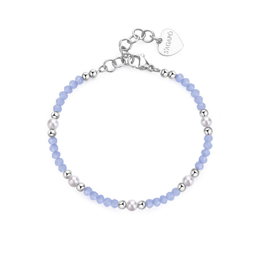 Bracciale Sagapò Glint In Acciaio Vetro Azzurro E Perle
