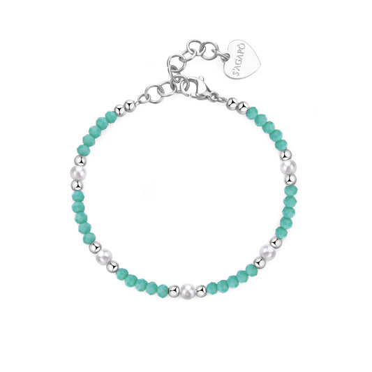 Bracciale Sagapò Glint In Acciaio Vetro Verde E Perle