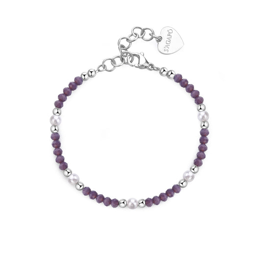 Bracciale Sagapò Glint In Acciaio Vetro Viola E Perle