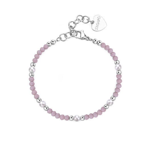 Bracciale Sagapò Glint Bracciale In Acciaio Vetro Rosa E Perle